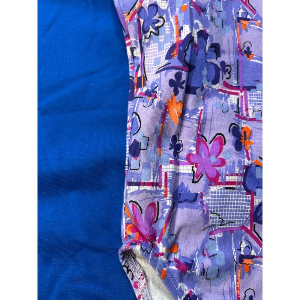 Vintage Jenni Rose Body Flex Kids Leotard Set 12/14 Blue Purple Floral 90s USA